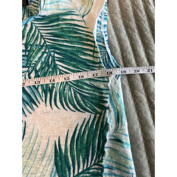 Tahari Women's Linen Top Medium Button Back Palm Leaves - Picture 5 of 6